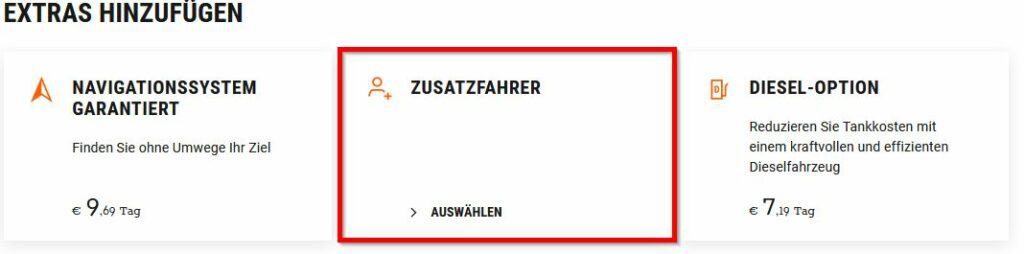 Hinzufügen des Sixt Zusatzfahrer auf der Webseite