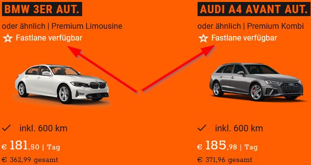 Kennzeichnung der Sixt Fastlane Angebote auf der Webseite