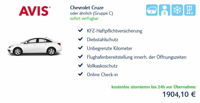 Übersicht weiterer Extras im TUI Cars Silber Paket