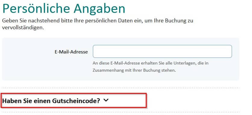 Gutscheinfeld auf der Sunny Cars Webseite zugeklappt